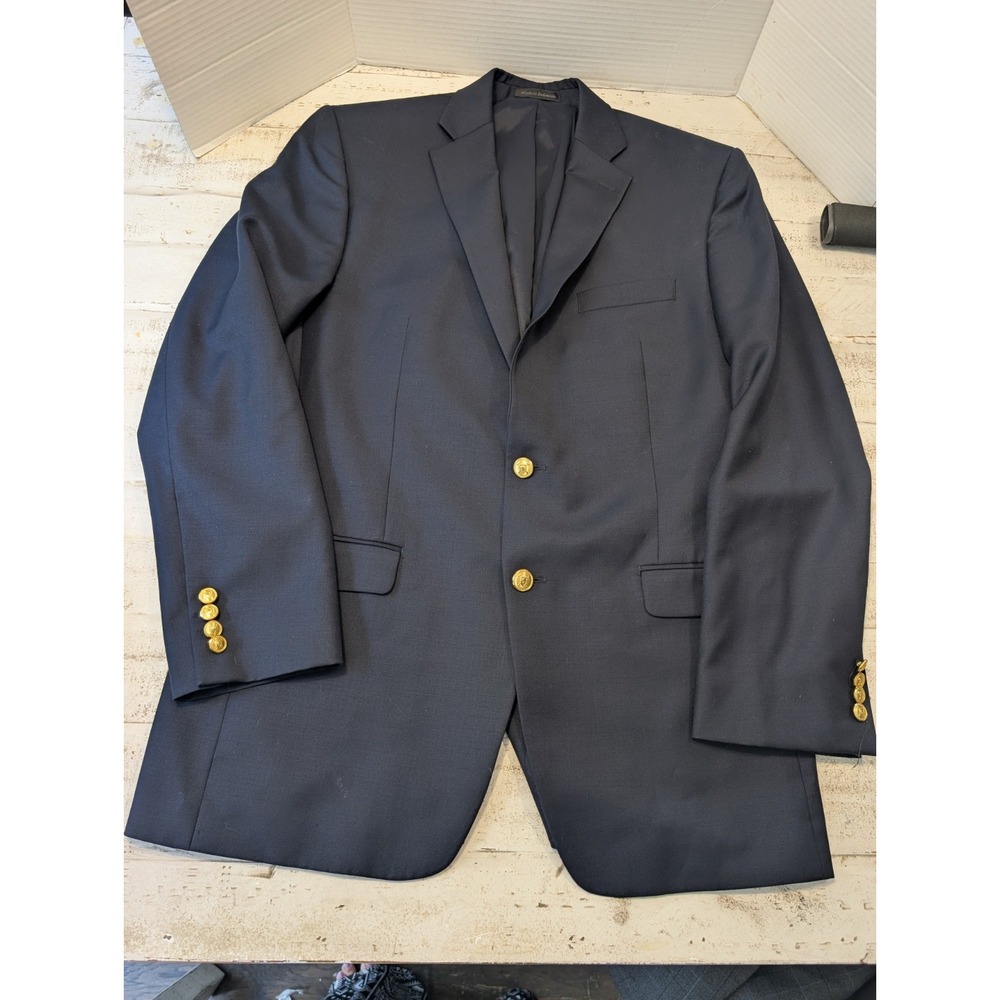 Lauren Ralph Lauren Blazer Mens 40L Navy Blue Wool Two Button Crest Gold Buttons
